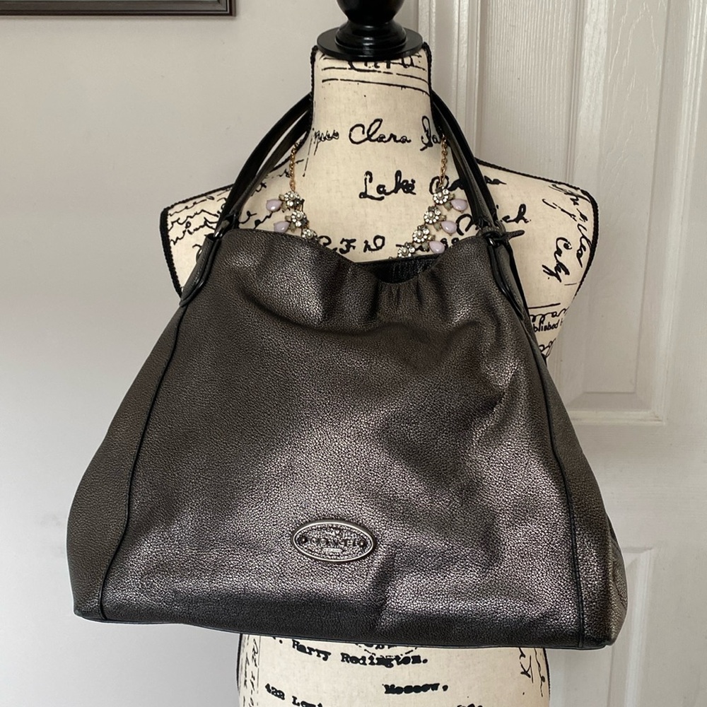 Coach Edie 31 Pebbled Leather Shoulder Bag Metallic Gunmetal